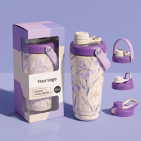 Bouteille de sport OEM ODM 20oz avec compartiment de rangement amovible au fond, anti-fuite, poignée de transport, bouteille d'eau pour protéines