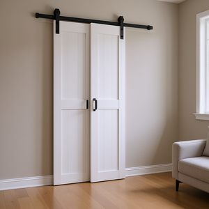 Portes coulissantes pliantes blanches style grange 36 x 84 pouces en MDF pour placard intérieur, design ferme, kit de quincaillerie pour écran pliant - Product Image 2