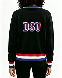 2026 Custom Delaware Girl Knit <strong>Cardigan</strong> Black and <strong>Navy</strong> Varsity Jacket Sweater DSU Soft Breathable College Knit Fall Uniform Coat - Product Image 4