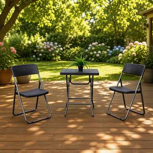 Autres meubles d'extérieur - Table pliante carrée résistante aux intempéries avec 2 chaises en rotin - Meubles pliants d'extérieur - Product Image 2