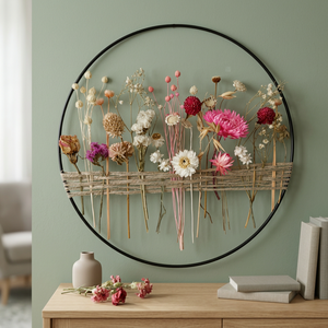Corona de Flores Secas Redonda, Arte Decorativo Bohemio Hecho a Mano para Pared, Paquete Individual Sin Iluminación - Product Image 6