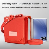 Tali Lanyard Panjang Selempang, Casing Ponsel Samsung ZFlip7 Model Akordeon, Tempat Kartu Multi-slot, Casing Pelindung Ponsel Filp6