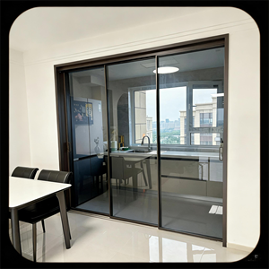 Puerta Corredera de Cierre Suave <span class=keywords><strong>con</strong></span> Marco Delgado Negro para el Hogar, Sala de Estar, Interior, Dormitorio, Cocina, Puerta Corredera de <span class=keywords><strong>Vidrio</strong></span> y Aluminio para Balcón - Product Image 3