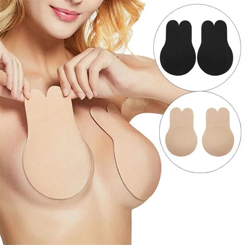 Womens Water proof Rabbits Shape Schwarze Dame Push Up Träger loses Silikon Selbst klebend Stickly Breast Lift Up Ear Rabbit Bra