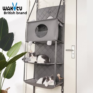 Cadre d'escalade pour chat monté sur porte sans perceuse avec maison intégrée et design pliable - Product Image 2