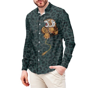 Chemises pour hommes en gros, manches longues, décontractées, motif tigre avec chaîne dorée, <span class=keywords><strong>chemise</strong></span> boutonnée pour hommes, chemises noires personnalisées pour hommes - Product Image 4