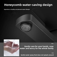 Robinet de lavabo moderne noir mat à bec plat, monotrou, à montage sur comptoir, avec valve en céramique, eau chaude et froide, pour salle de bain