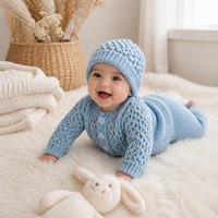 KAIYUE Neugeborenen Strick-Outfit-Set Strickjacke Hose Mütze Strukturiertes Strick-Babykleidungsset Baumwoll-Strampler Baby-Strampler Maßanfertigung