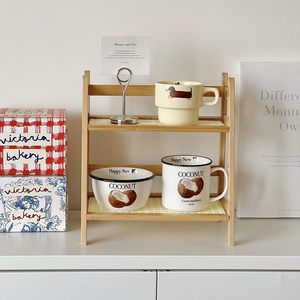 Double Layer <b>Desktop</b> Storage Rack Wooden Organizer For Home Office Use Rectangle Standing Type Multipurpose - Product Image 4