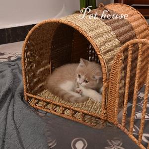 Mochila Transportadora para Gatos, de Plástico Portátil, Tejida a Mano, Material Seguro, Transpirable, Lavable, con Botones, para Gatos de hasta 10 kg - Product Image 2