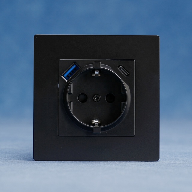 Fast Charge USB Wall Socket for Hotel German Type Home Wall Sockets With USB Ports A-C Electrical 16a 250v Wall Outlets