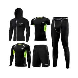 Wholesale Men 5 pieces Sport Gym Wear Sets Workout Compression Sportswear Gym Fitness Set Sportswear