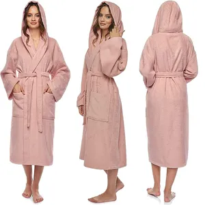 Custom White 100% Cotton Hotel Terry Bathrobe Unisex women Spa hotel Robes Classic Hooded Bath Robes