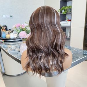 Breathable <b>Synthetic</b> <b>Wig</b> Cap Heat Resistant Fiber Brown White Highlight Scandinavian Hairline Transparent Lace French Lace <b>Wigs</b> - Product Image 4