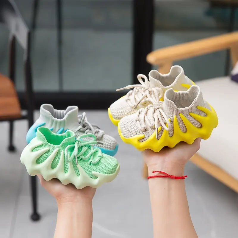 Spring Fashion Style Breathable Volcano Shape Children Sneakers Comfortable Knitted Upper Casual Footwear Yezzy Shoes