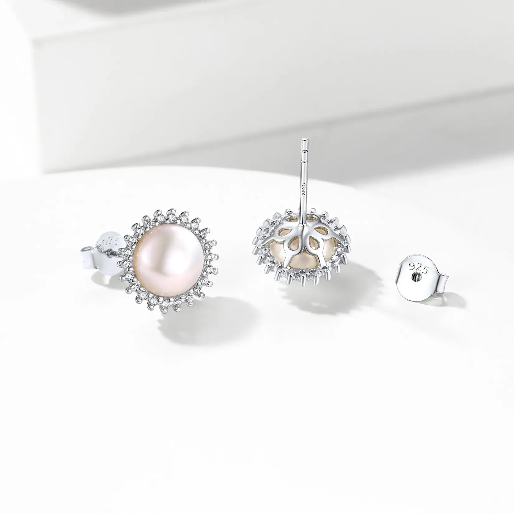 DE1466 individueller Schmuck Sterling-Silber-Halo-Süßwasser-Perlen-Stäbchen-Ohrringe für Damen