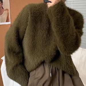 Solid Color Soft Mink Velvet Long Casual Winter Sweater Women Knitted Silk Flat Knitted Front Logo Print Fashion - Product Image 1