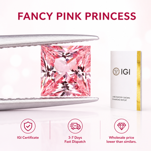 Diamante Rosa Cultivado en Laboratorio, Corte Princesa Cuadrado, 1-5ct, VS1 VS2, Certificado IGI, Color Rosa - Product Image 2