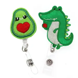 Green Avocado crocodile Id badge holder Felt Retractable Medical Badge Reel for Hospical/ School/Office