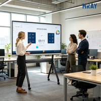 Máquina de Conferencia Táctil HRAY de 65 Pulgadas con Vista Panorámica de 178 Grados y Altavoces Estéreo Duales de 15W para Presentaciones y Seminarios Empresariales OEM ODM