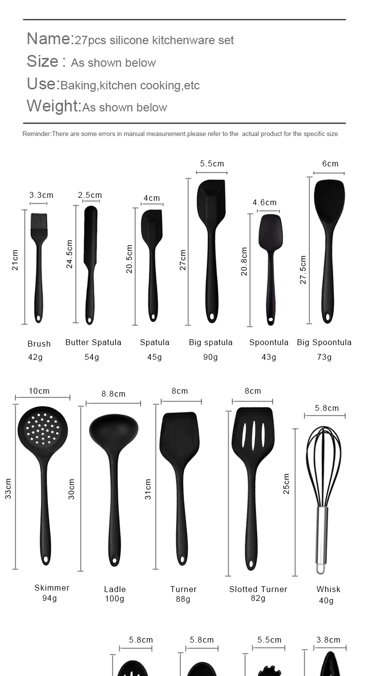 Amazon Hot Selling Wholesale Kitchen Accessories Kitchen Cooking Utensils Sets Cocina 27pieces Kitchen Silicone Utensils Set