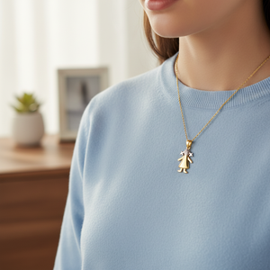 Collier pendentif petite fille en or massif 14K Collier à breloques bébé fille Bijoux fins pour femmes fabriqués en Turquie - Product Image 3