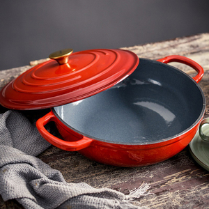 Vente <span class=keywords><strong>en</strong></span> Gros d'Accessoires de Cuisine Modernes: Casserole Ronde Peu Profonde <span class=keywords><strong>en</strong></span> <span class=keywords><strong>Fonte</strong></span> Émaillée pour Cuisine, Marmite avec Couvercle - Product Image 3
