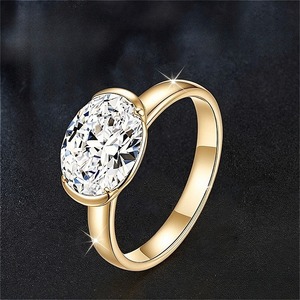 Klassische Verlobungsringe 14K Goldplattiert Ovaler Schliff 2 Karat Moissanit Krappenfassung Unisex-Ring für Jubiläen - Product Image 1