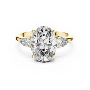 Anillo de compromiso de tres piedras con diamantes CVD cultivados en laboratorio, corte ovalado y marquesa, oro macizo - Product Image 1