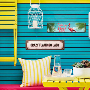 Calm the Flock Down Crazy Flamingo Lady - Juego <span class=keywords><strong>de</strong></span> Letreros Metálicos Retro para Decoración <span class=keywords><strong>de</strong></span> Pared del Hogar, para Patio - Product Image 4