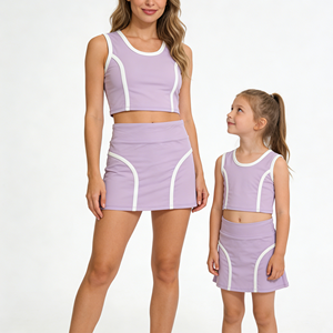 Ensemble jupe de tennis pour filles d'été, 2 pièces, haut court, tenues assorties maman et moi, vêtements de sport pour filles de 1 à 12 ans - Product Image 4
