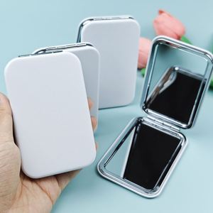 PU Leather Mini Mirror High-Definition Double-Sided Folding <b>Makeup</b> <b>Tool</b> Available in White Pink Black in Multiple Sizes - Product Image 1