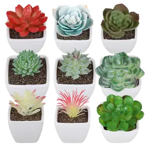 Mini Plástico Artificial Pot Tabletop Decoração Simulação Planta Suculento Plástico Falso Flor Artificial Bonsai Verde