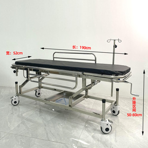 รถเข็นฉุกเฉินสแตนเลส ยาว 190 ซม. กว้าง 52 ซม. รถเข็นเคลื่อนย้ายผู้ป่วยทางการแพทย์ พร้อมล้อและปรับระดับความสูงได้ - Product Image 1
