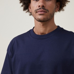 <b>Navy</b> Blue Cotton Breathable Men's Round Neck Summer High Weight Regular Fit Short Sleeve Print T-shirt 230g - Product Image 3