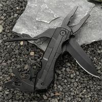 Pince multifonction pliable avec couteau de poche, lame semi-dentelée, ouvre-bouteille, coupe-ceinture, outil de survie extérieur EDC