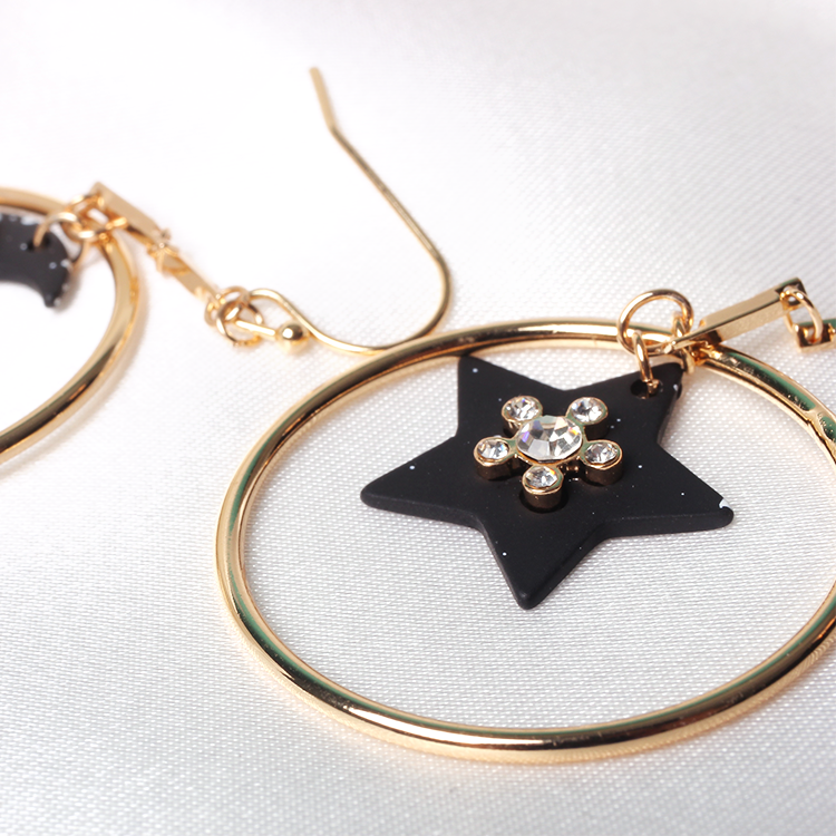 V & R negro luna y estrella blanco salpicaduras de diamantes de imitación de cristal 18K chapado en oro de la gota pendiente