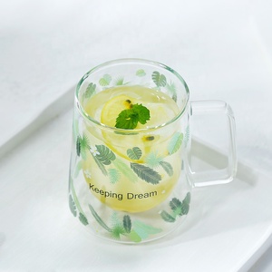 Set di Tazze in Vetro con Stampa di Foglie Tropicali, Design 'Keeping Dream' con Manico per Tè e Latte, Articoli per la Cucina e la Casa - Product Image 6