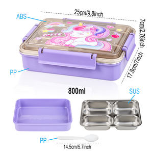4 Compartments Bento Cartoon Design Leak-Proof 800ml Stainless Steel <strong>Lunch</strong> Container with Divider and Lids <strong>Lunch</strong> <strong>Box</strong> for Kids - Product Image 2