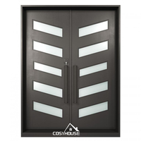 Porte d'entrée double à battants latéraux en aluminium moulé moderne pour projets résidentiels de luxe