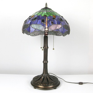 LongHuiJing 16Inch Tiffany Style Dragonfly Stained Glass Lampshade Home Table Lamps Antique Bronze 3-<b>light</b> With Brown - Product Image 6