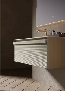Meuble-lavabo de salle de bain flottant en bois massif de style français avec processus de peinture et plan de travail en dalle de roche blanche - Product Image 5