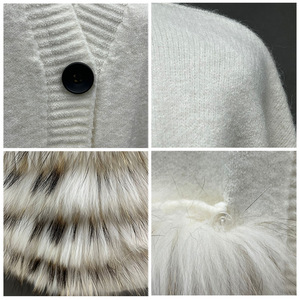 Design personnalisé détachable en fourrure <span class=keywords><strong>v</strong></span>éritable poche simple boutonnage pull col <span class=keywords><strong>V</strong></span> tricoté cardigan pour les femmes - Product Image 5