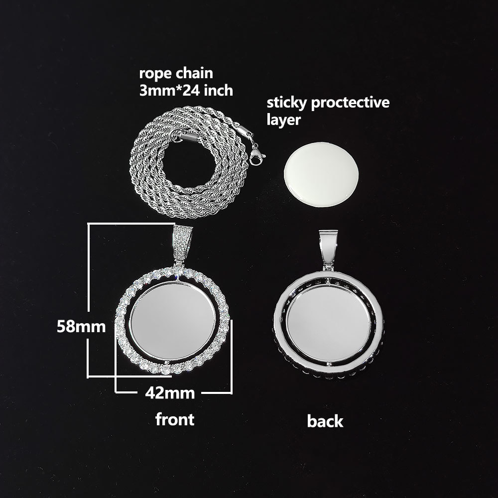 Pendentif en argent de 42 mm avec chaîne en corde gratuite