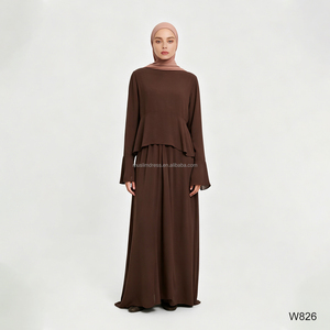 Abito Lungo Maxi Islamico da <span class=keywords><strong>Donna</strong></span> con Peplum, Maniche a Sbuffo e Orlo Irregolare, Abaya per Uso Quotidiano, Vendita all'Ingrosso - Product Image 1