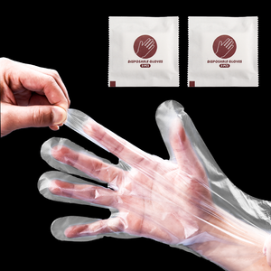 Gants jetables en PE de qualité alimentaire, paquet de 1 paire en papier kraft |   Impression de logo personnalisé pour les restaurants de hamburgers, pizzas et fruits de mer - Product Image 1