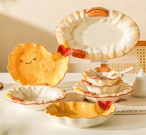 Vajilla de Cerámica con Diseño de <span class=keywords><strong>Pan</strong></span> Tallado, Plato Irregular de Alta Calidad para Postres, Galletas, Tazón de Arroz y Cuchara - Product Image 2