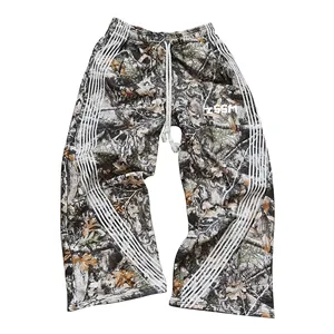 ZSSM Custom Baggy Cotton Hunting Real Tree Camo Jogging Sweat Pants Side Striped Flared Sweatpants Camo Pants For Men