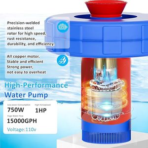 Fontaine flottante et aérateur d'étang entièrement automatique 110V 750W (1HP) pour les grands et les petits étangs et lacs extérieurs - Product Image 4