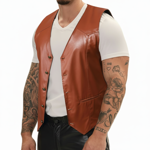 Custom Mens Leather Suit Vests Casual <b>Western</b> Cowboy Vest V-neck <b>Jacket</b> Lightweight Waistcoat - Product Image 1